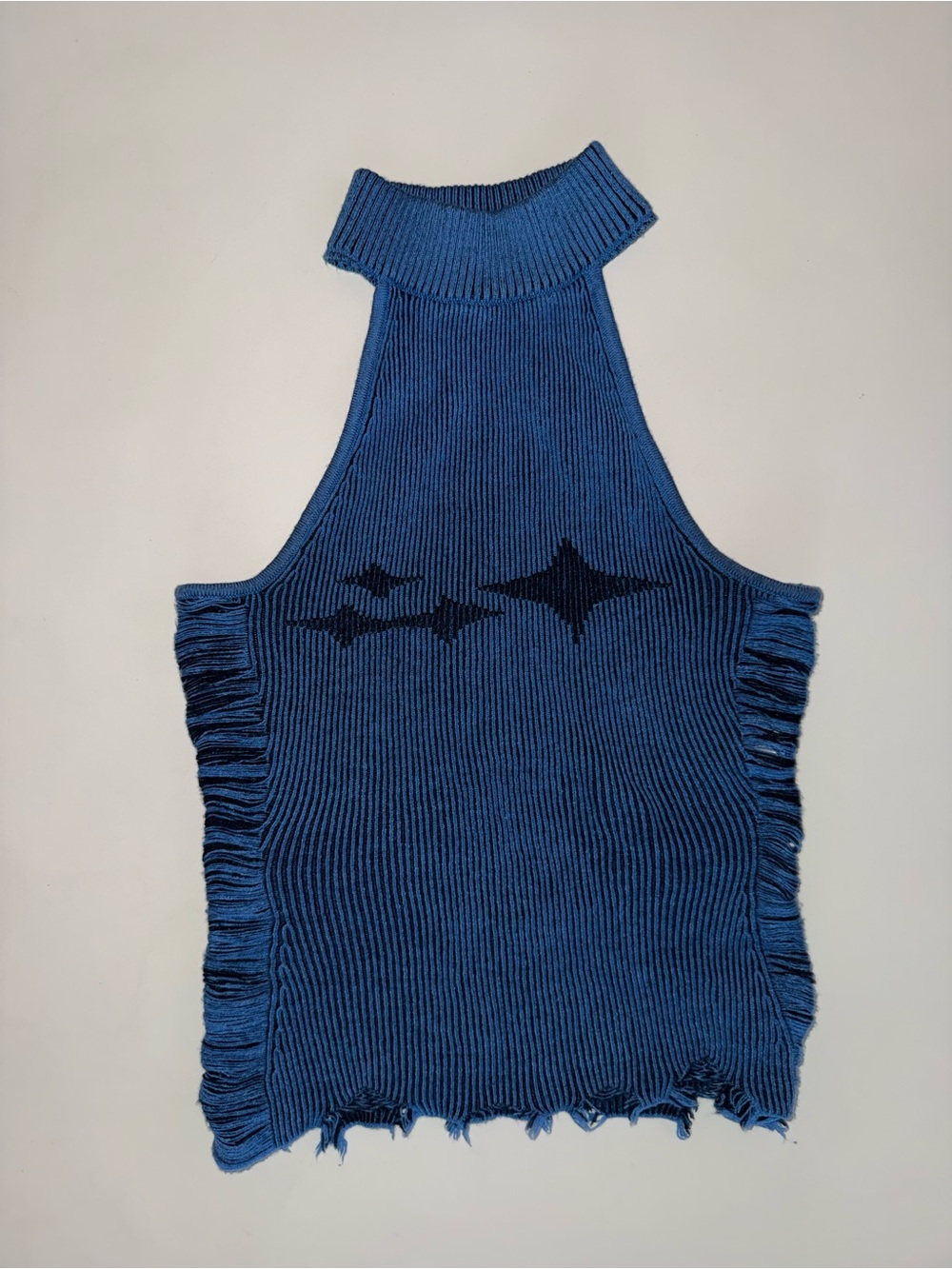 Fashion Nova Blue Knit Halter Tank with Star Motif